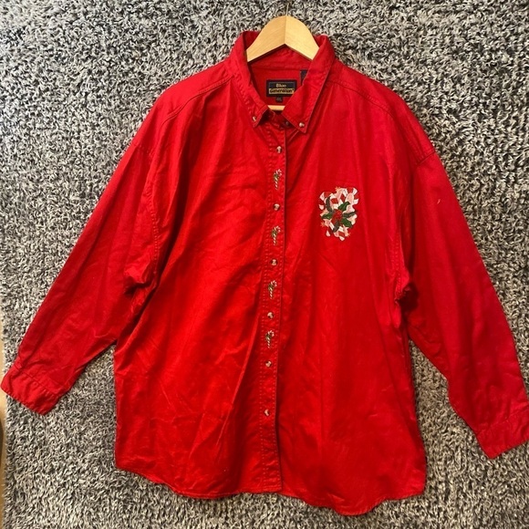 Blue Generation Womens Long Sleeve Embroidered Button Top Size 4XL Red Christmas - Picture 3 of 12